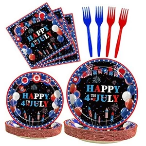 96 Pcs 4th of July Patriotic Party Plates, Independence Day Party Decorations - Picture 1 of 8