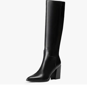Damen Weite Kniehohe Stiefel, Spitz Blockabsatz Reißverschluss, Mode Retro Hoch - Bild 1 von 6