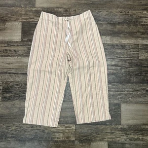 VTG Lee Linen Blend Wide Leg Cropped Pants Capris Striped 14 Lagenlook Cruise - Picture 1 of 7