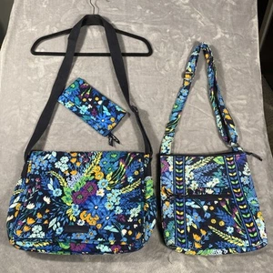 Vera Bradley Messenger & Crossbody Bag & Wallet Hipster Midnight Blues 3 Pieces - Picture 1 of 24