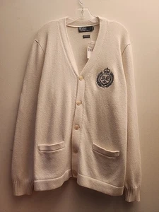 Vintage Polo by Ralph Lauren Mens Ivory Cotton Cardigan Size XL NEW - Picture 1 of 7