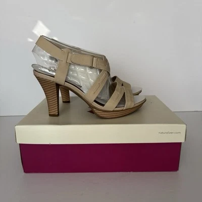 Naturalizer Sandals Dade Taupe Strappy Heels Neutral Vacation Party Size 8 Wide - Image 1 of 4