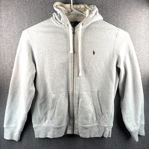 Vtg Polo Ralph Lauren Hoodie Sweatshirt Zip Up Gray Men's XL Burgundy Pony Logo - Picture 1 of 9