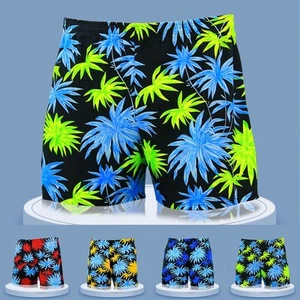 Men's High Waist Swim Trunks Coconut Print Beach Shorts for Outdoor Activities - Picture 1 of 12