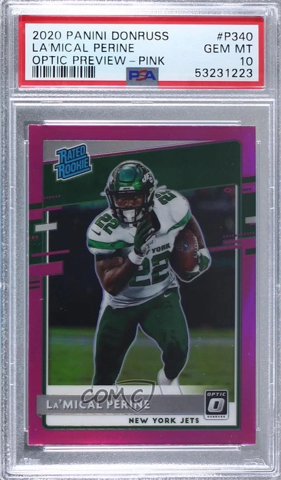 2020 Donruss Rated Optic Preview Pink Prizm La'Mical Perine PSA 10 Rookie RC - Image 1 of 2
