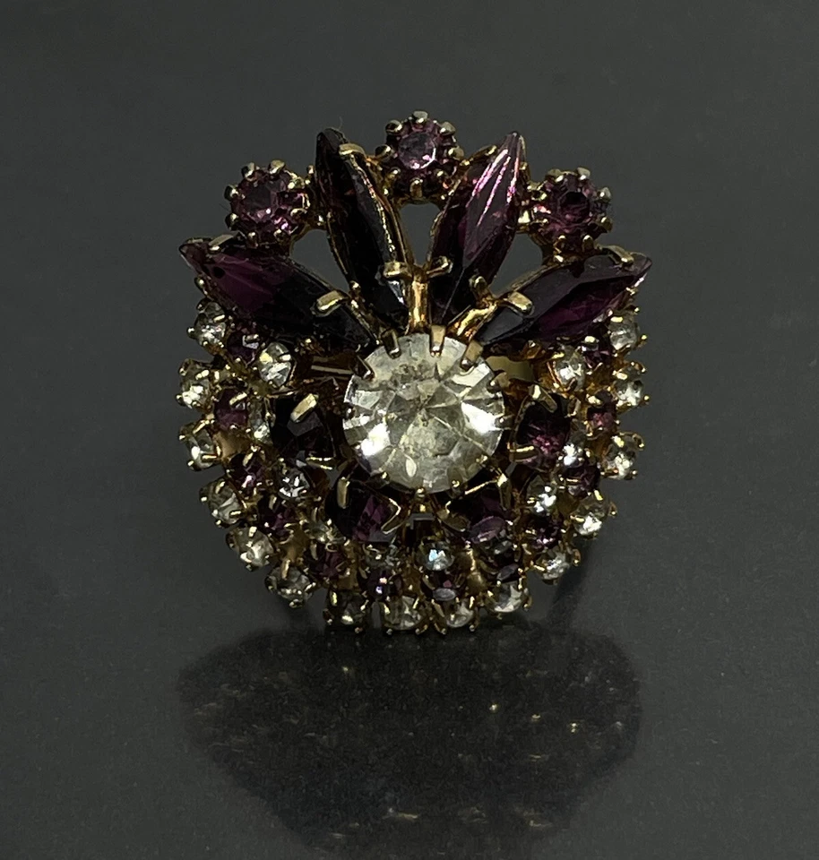 Juliana? Anillo Mujer Talla 6.25 Tono Dorado Facetado Púrpura Blanco Estrás Glamour Foto 1 de 4