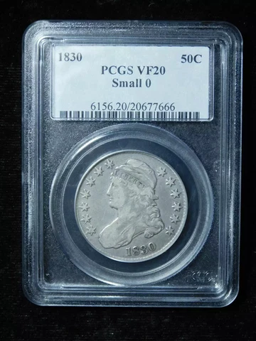 1830 50c Capped Bust Half Dollar w/ Small 0 - PCGS VF20 Cover