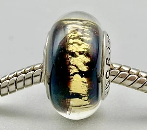 💛 A GENUINE ‘PANDORA’ STERLING SILVER ~ BLACK & GOLD MURANO ART GLASS CHARM. 💛 - Picture 1 of 10