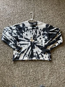 Mickey Sweater Black White Gray Tie Dye Disney Mickey Mouse Adult Size Large - Picture 1 of 11