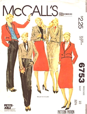 McCall's 6753 ~Misses Lined Jacket-Straight Skirt-Narrow Pants ~ 10 ~ Bust 32.5" - Image 1 of 4