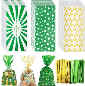 300 Pcs St Patrick's Day Cellophane Bags Lucky Shamrock Treat Bags 11 x 5 - Picture 1 of 3