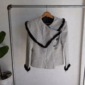 Vintage 1960s Grey Wool Blouse With Mink Fur Accents Womens Size S  - Picture 1 of 24