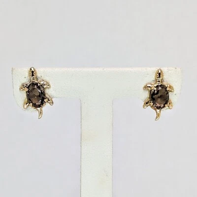 14K Gold, Turtle Earrings with Topaz Stone - Image 1 of 4