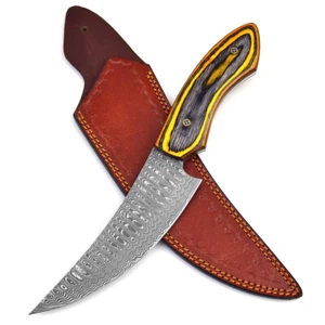 White Deer Executive Curved Blade Hand Forged Damascus Steel Knife Full Tang - Picture 1 of 5