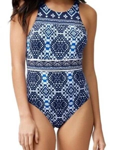 Tommy Bahama Womens Indigo Cowrie High-Neck One-Piece Swimsuit Mare Navy sz 6 - Bild 1 von 3