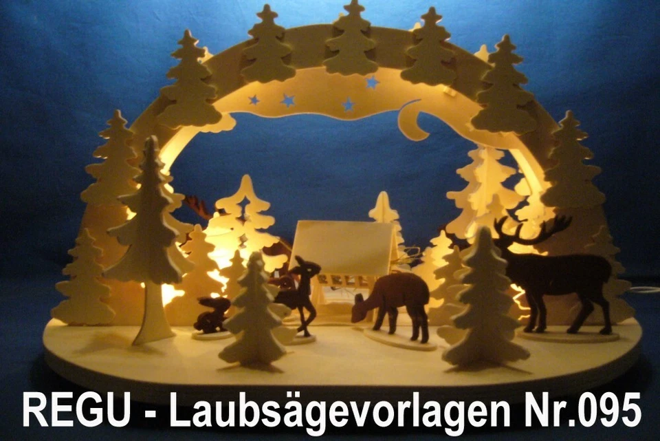 - REGU - Laubsägevorlagen N095 f. Lichterbogen " Waldtiere an der Futterkrippe"  - Bild 1 von 4