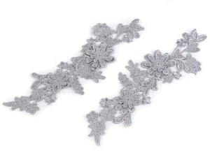 (5,60€/St.) 1 Spitze 10x28cm grau 2-tlg. Applikation Aufnäher Stickerei Nr.30 - Bild 1 von 1