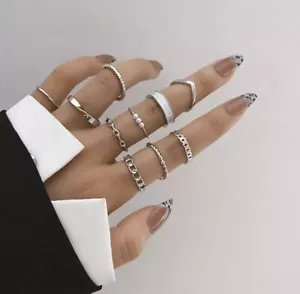 Women's Fashion Jewelry Silver Bohemian Vintage Ring Set Geometric 47 - Picture 1 of 1
