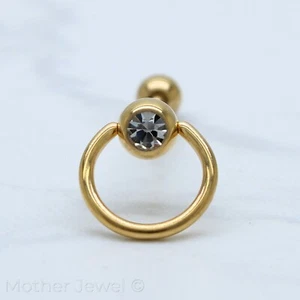 YELLOW GOLD IP SURGICAL STEEL SIMULATED DIAMOND SLAVE RING BARBELL TONGUE BAR - Picture 1 of 3