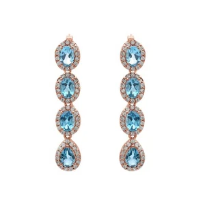 London Blue Topaz Earrings Dangle Rose Gold Plated 925 Silver Jewelry Women Gift - Picture 1 of 1