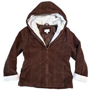 Sonoma Cordjacke Damen M braun durchgehender Reißverschluss gesteppt gefüttert Sherpa Kapuze gebraucht, in einwandfreiem Zustand - Bild 1 von 11