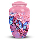 Blue Butterfly On A Pink Meadow Burial Urn For Adult Ashes Female & Male