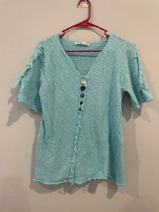 Lulu-B Blue Top Size S 100% Cotton with buttons Pre owned  - Picture 1 of 4