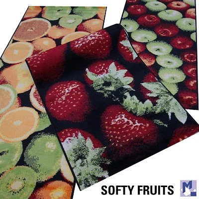 MARKENLOS Bar + Küchen Teppich Läufer SOFTY FRUITS Orangen, Erdbeeren o. Äpfel in 2 Größen