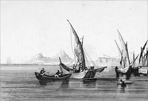 GRÈCE - ÎLE de CORFOU (ou CORCYRA) vue de la MER - Gravure du 19e siècle - Picture 1 of 2