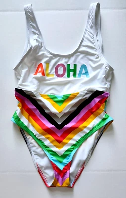 NWT VYB One Piece Aloha White and Rainbow colors Swim Bathing Suit Size SM - Image 1 of 4