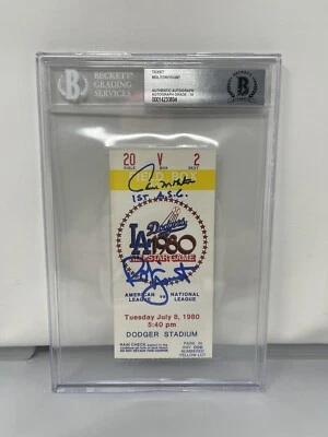 Robin Yount Paul Molitor Signed 1980 1st All Star Game Ticket Beckett 10 Auto - Image 1 of 2