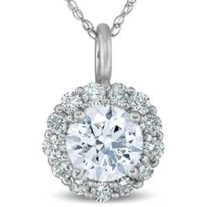 1 Ct Halo Diamond Pendant Necklace 18" 14k White Gold - Picture 1 of 6