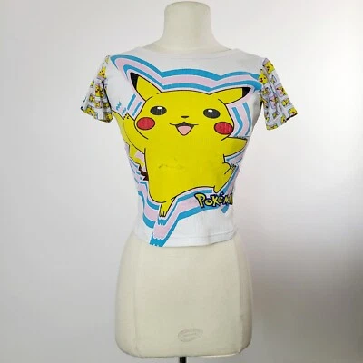 Camiseta de bebé súper rara vintage años 90 Pokemon Pikachu AOP juvenil 10 mujer XS 1999 Foto 1 de 4