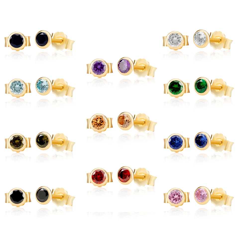 Paar 4,0mm 585 Gelb Gold 14 Karat Ohrstecker Zirkonia Butterfly Verschluss Damen - Bild 1 von 1