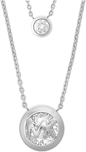 NUOVA COLLANA MICHAEL KORS ARGENTO DOPPIA CATENA CRISTALLI LOGO CIONDOLO MKJ5666040
