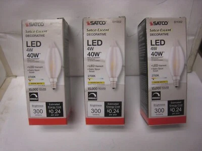 Satco 4W CA11 LED Satin Spun Clear Candelabra Base, 2700K/120V - S11302 - Image 1 of 4