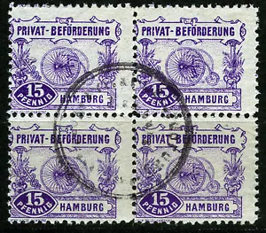 Hamburg-E 15 A, O, Block of Four, 15 Pf. Tricycle - Picture 1 of 1