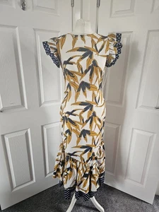 Maxi Vestido Never Fully Dressed Estampado Tropical Lunares Volantes Talla M Nuevo con Etiquetas - Imagen 1 de 11
