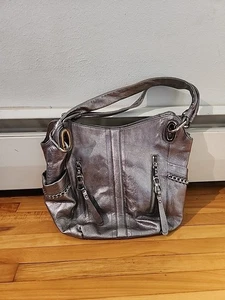 B. Makowsky Silber Leder Hobo Schultertasche Handtasche Doppelgriffe  - Bild 1 von 11