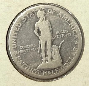 1925 50C Patriot Silver Half Dollar - Lexington Concord Sesquicentennial - Picture 1 of 2