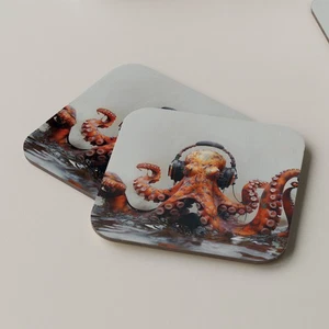 Octopus Coaster Drinks Tea Coffee Music Headphones DJ Music Funny - Picture 1 of 3