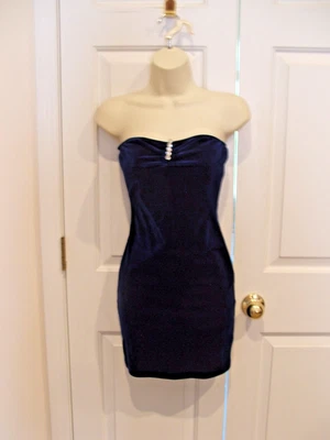 new/pkg frederick's midnight blu velvet strapless party cocktail holiday dress S - Image 1 of 4