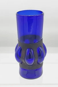 hand blown 6+1/2" Cobalt blue vase with metal cage - Picture 1 of 4