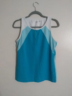 Camiseta sin mangas Danskin Colorblock Performance azul agua y blanco talla: XL 14-16 Foto 1 de 4