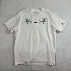 Lee Jeans bequeme Passform weißes kurzärmliges besticktes Hemd Herren Large - Bild 1 von 10