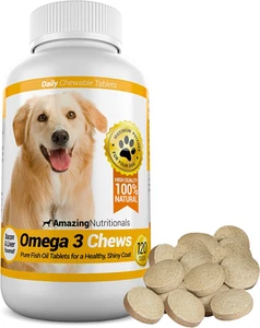 Amazing Omega 3 for Dogs - Dog Fish Oil Supplement - Allergy Itch Relief, Shiny - Picture 1 of 12
