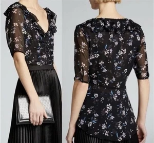 Veronica Beard Ayia Seide Chiffon Bluse schwarz geblümt 4  - Bild 1 von 5