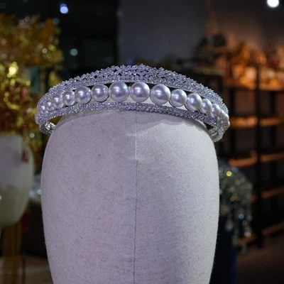 Woman Princess Zircon Wedding Tiaras Crowns Pearls Bridal Hair Accessory - Image 1 of 4