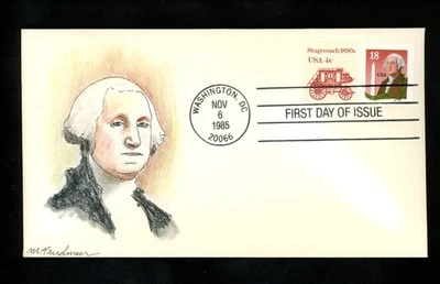US FDC #2149 Friedman Hand Drawn HD Colored HC 1985 DC Washington Monument - Image 1 of 2
