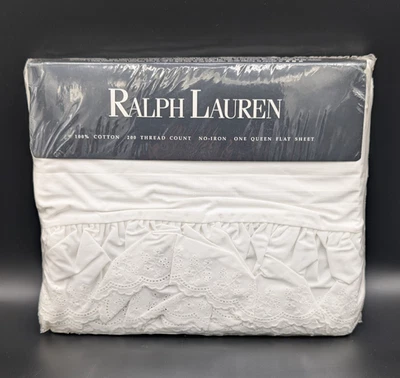 Ralph Lauren BROMLEY Blanco Bordado Ojales Volantes Reina Sábana Plana De Colección Foto 1 de 4